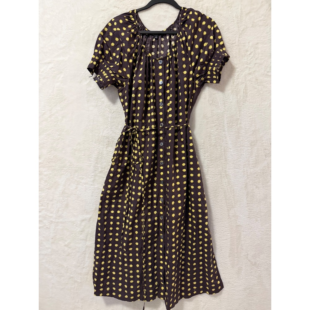 J.Crew Polka Dot Button Front Midi Dress Womens Medium Purple Yellow Puff Sleeve